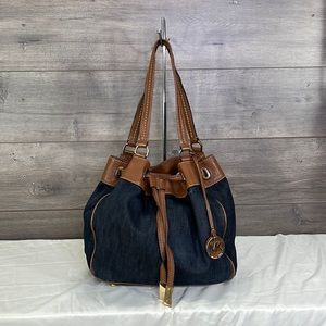 Michael Kors Bucket Drawstring Denim Shoulder Bag